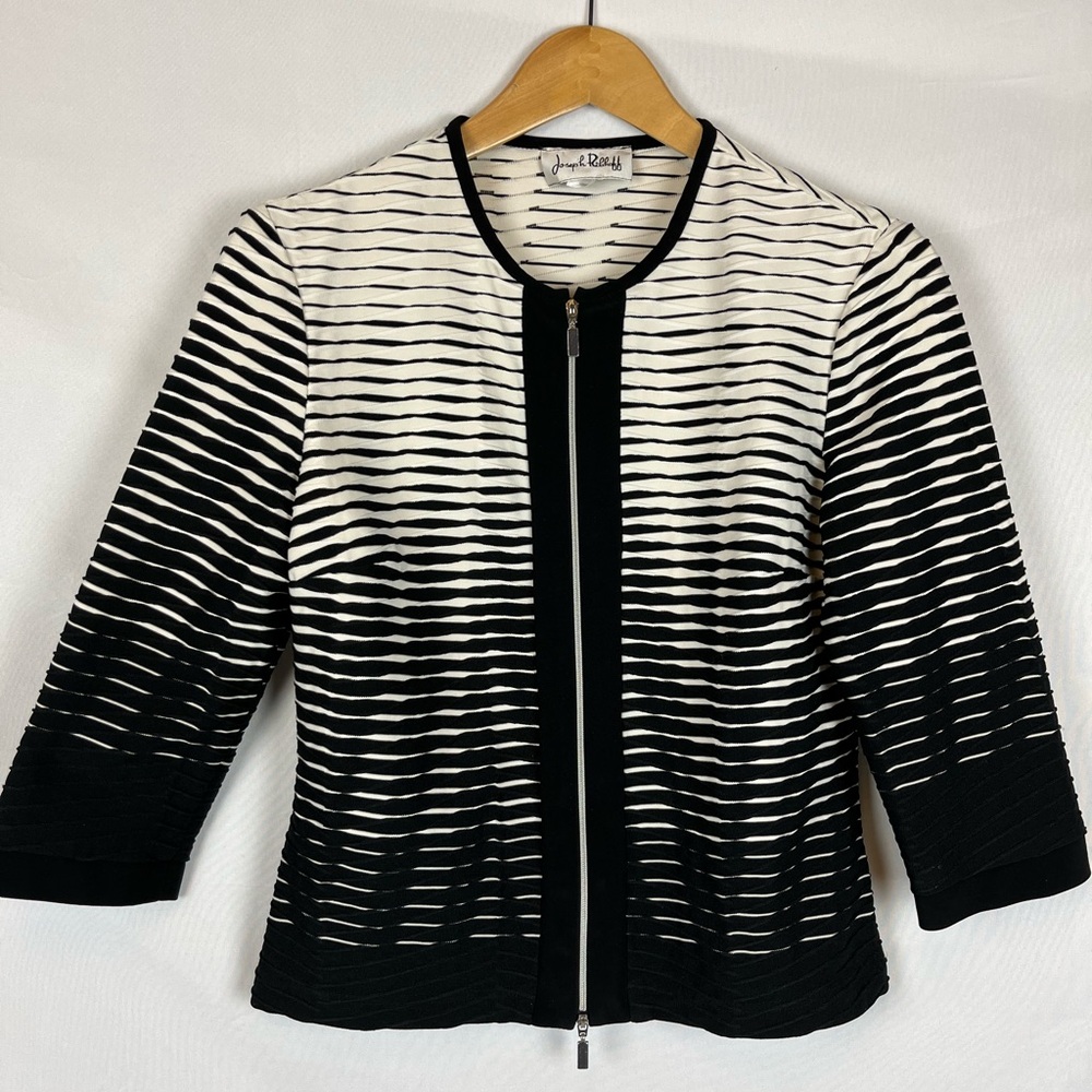 Joseph Ribkoff Black and White Ribbed Stretch Evening Jacket